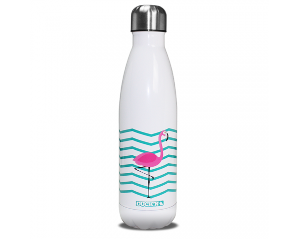 ECBOUTFLAM Bouteille Isotherme Blanche Flamant Rose Duck'n, 500ML