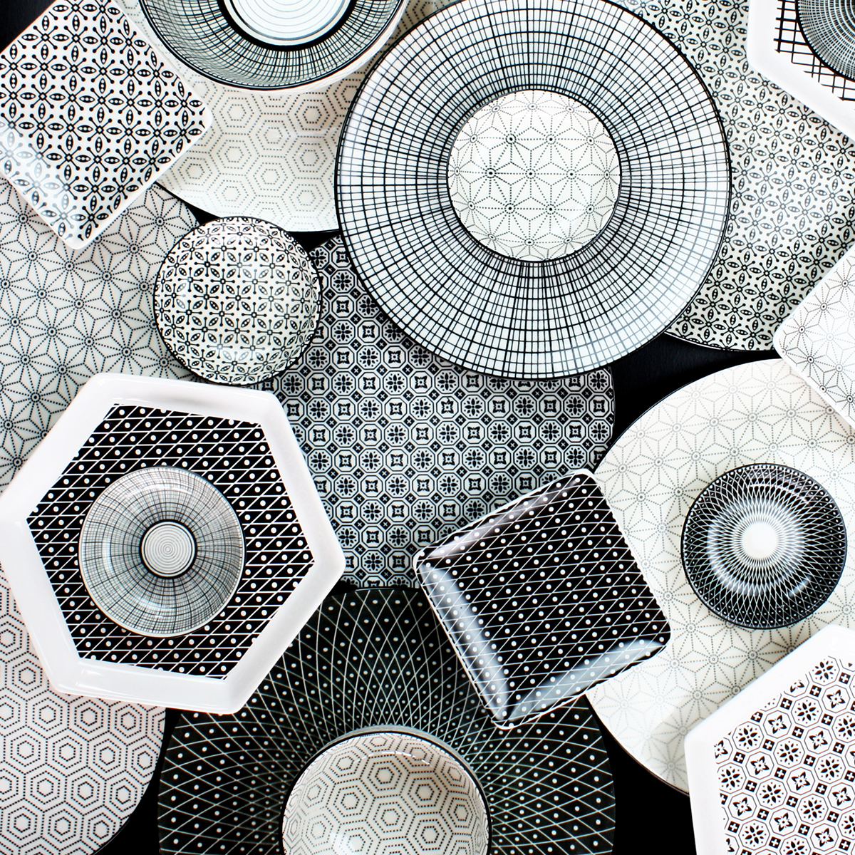 18 pièces porcelaine Service à vaisselle Komae noir et blanc F2J COM